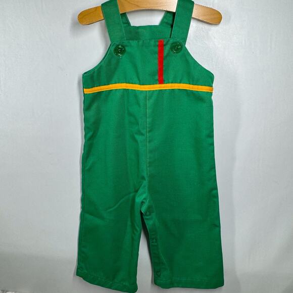 Vintage 70s Baby Boy Overalls 24 mo Green Bright Button Snap Closures Toddler - Picture 1 of 6